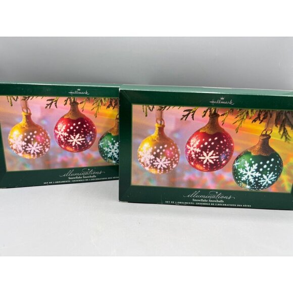 Hallmark Illuminations Snowflake Snowballs Ornaments 6 Pc LED Light - Picture 1 of 6